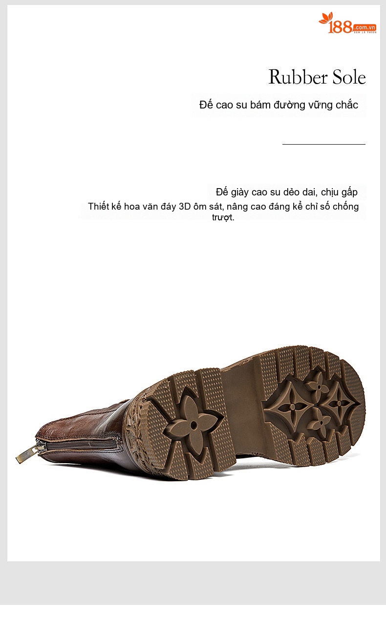 Giày Chelsea Boot Nam Da Thật Khóa Kéo Sau Chiều Cao Đế Khoảng 4cm Màu Nâu, Đen chi tiết 13