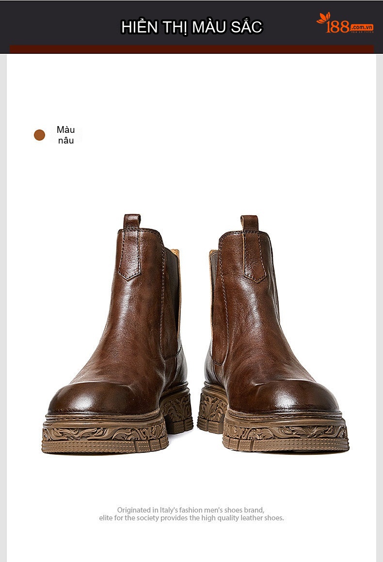 Giày Chelsea Boot Nam Da Thật Khóa Kéo Sau Chiều Cao Đế Khoảng 4cm Màu Nâu, Đen chi tiết 14