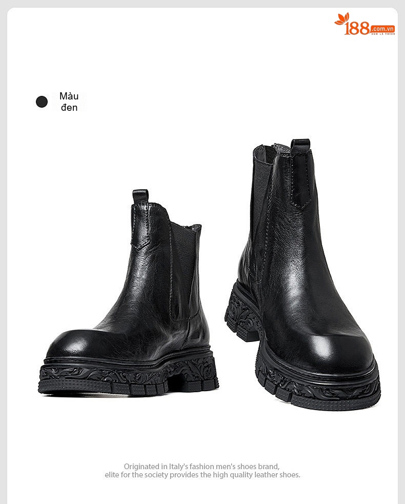 Giày Chelsea Boot Nam Da Thật Khóa Kéo Sau Chiều Cao Đế Khoảng 4cm Màu Nâu, Đen chi tiết 16