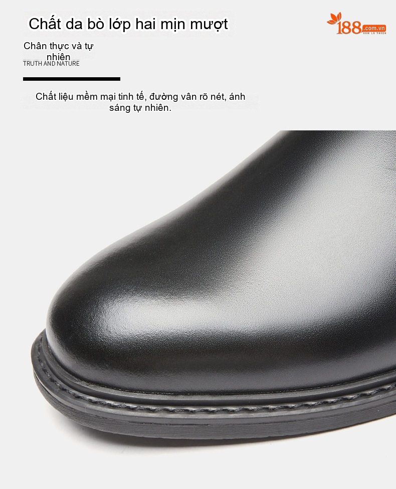 Giày Chelsea Boot Nam Da Thật Phong Cách Anh Quốc Chiều Cao Đế Khoảng 3cm Màu Nâu, Đen chi tiết 3