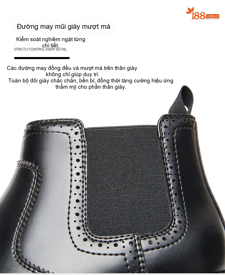 Giày Chelsea Boot Nam Da Thật Phong Cách Anh Quốc Chiều Cao Đế Khoảng 3cm Màu Nâu, Đen chi tiết 4