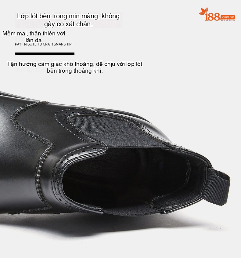 Giày Chelsea Boot Nam Da Thật Phong Cách Anh Quốc Chiều Cao Đế Khoảng 3cm Màu Nâu, Đen chi tiết 5