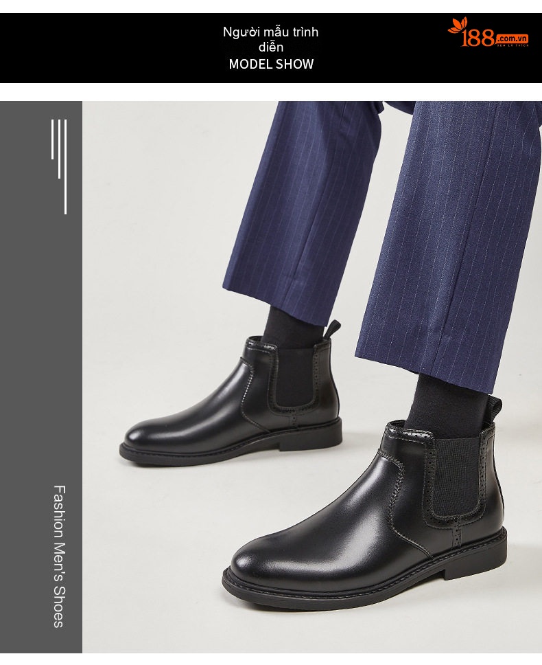 Giày Chelsea Boot Nam Da Thật Phong Cách Anh Quốc Chiều Cao Đế Khoảng 3cm Màu Nâu, Đen chi tiết 9