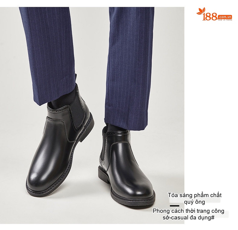 Giày Chelsea Boot Nam Da Thật Phong Cách Anh Quốc Chiều Cao Đế Khoảng 3cm Màu Nâu, Đen chi tiết 10