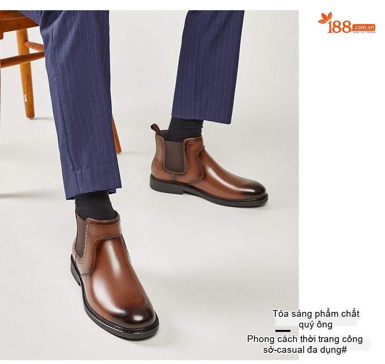Giày Chelsea Boot Nam Da Thật Phong Cách Anh Quốc Chiều Cao Đế Khoảng 3cm Màu Nâu, Đen chi tiết 13