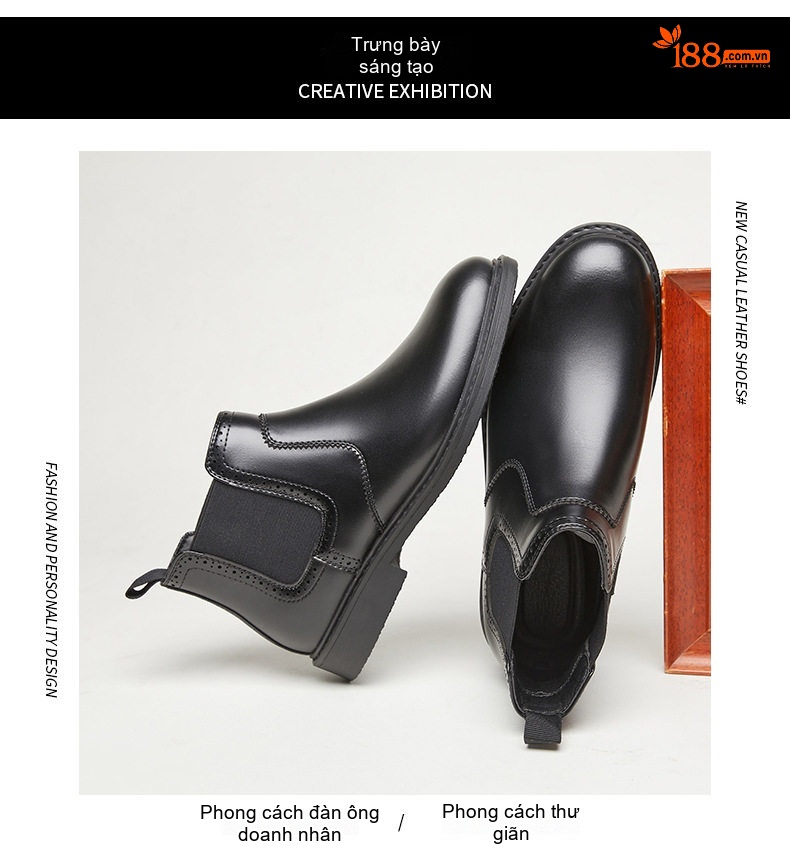 Giày Chelsea Boot Nam Da Thật Phong Cách Anh Quốc Chiều Cao Đế Khoảng 3cm Màu Nâu, Đen chi tiết 15