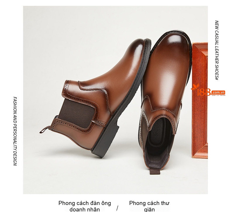 Giày Chelsea Boot Nam Da Thật Phong Cách Anh Quốc Chiều Cao Đế Khoảng 3cm Màu Nâu, Đen chi tiết 18