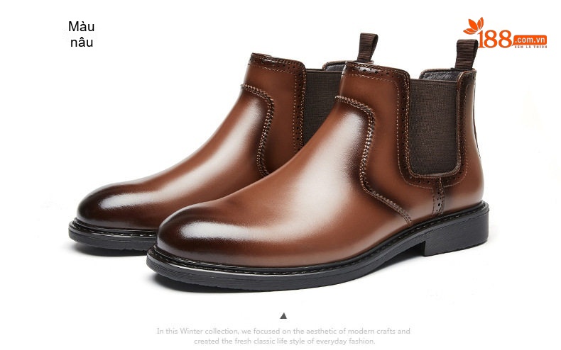 Giày Chelsea Boot Nam Da Thật Phong Cách Anh Quốc Chiều Cao Đế Khoảng 3cm Màu Nâu, Đen chi tiết 23