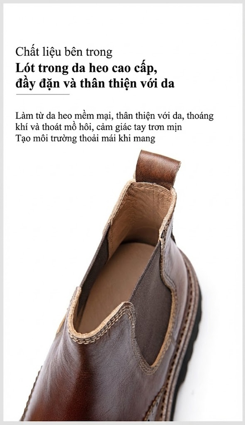 Giày Chelsea Nam Da Bò Cao Cổ Phong Cách Anh Quốc Chiều Cao Đế Khoảng 5cm Màu Đen, Nâu chi tiết 11
