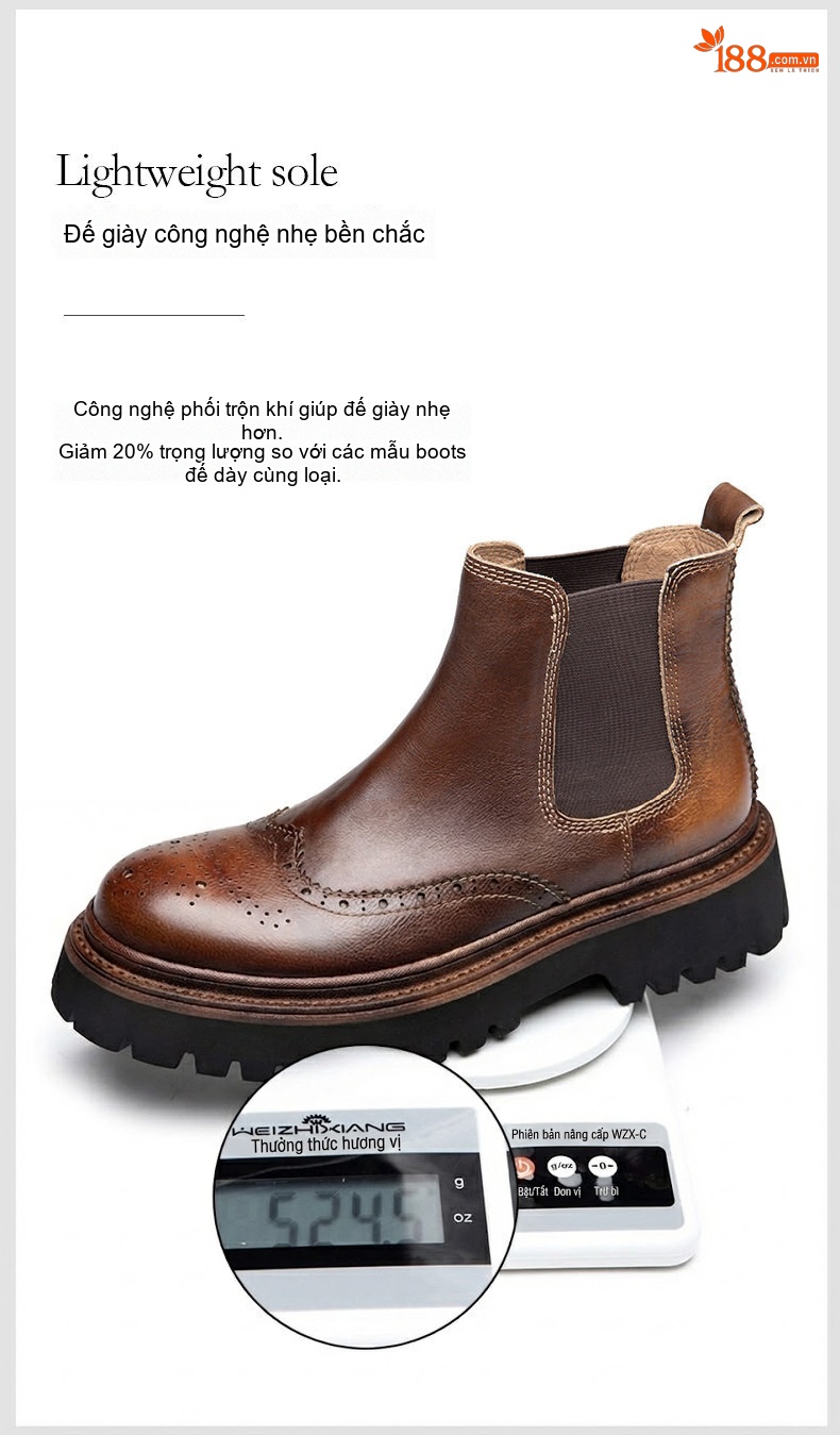 Giày Chelsea Nam Da Bò Cao Cổ Phong Cách Anh Quốc Chiều Cao Đế Khoảng 5cm Màu Đen, Nâu chi tiết 9
