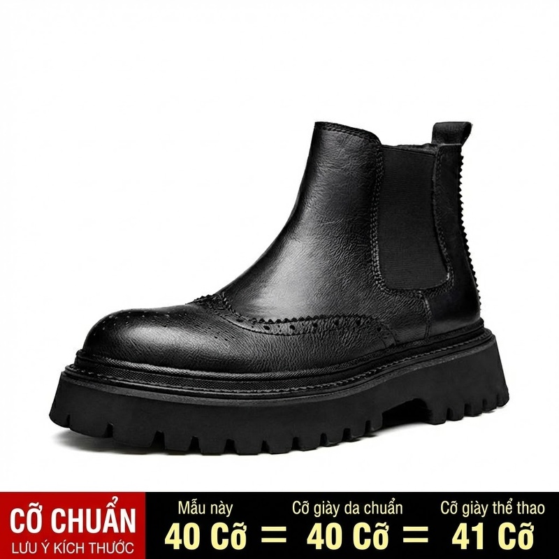 Giày Chelsea Nam Da Bò Cao Cổ Phong Cách Anh Quốc Chiều Cao Đế Khoảng 5cm Màu Đen, Nâu