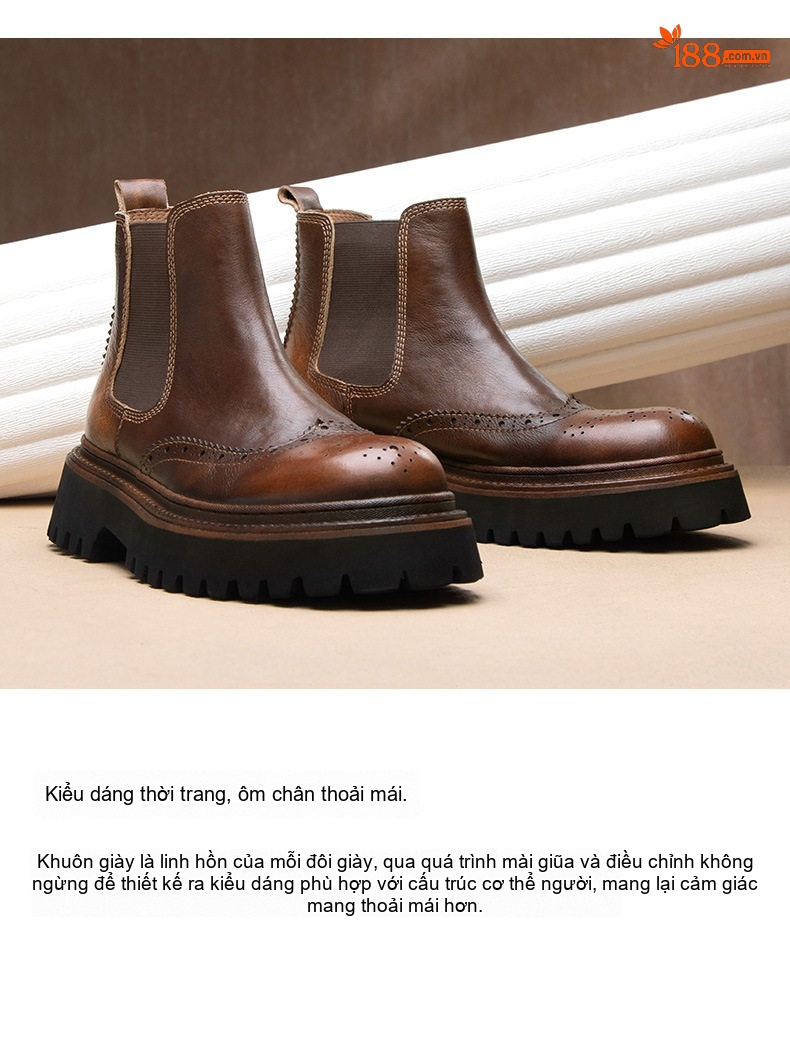 Giày Chelsea Nam Da Bò Cao Cổ Phong Cách Anh Quốc Chiều Cao Đế Khoảng 5cm Màu Đen, Nâu chi tiết 3
