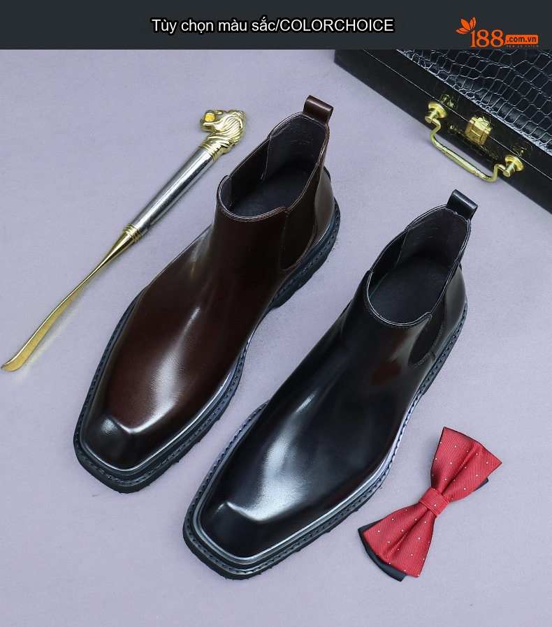 Giày Chelsea Nam Da Bò Phong Cách Anh Chiều Cao Đế Khoảng 4cm Màu Đen, Nâu chi tiết 3