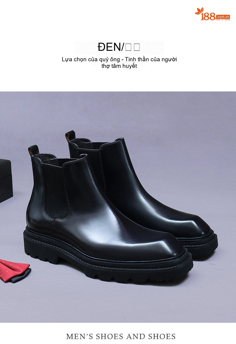 Giày Chelsea Nam Da Bò Phong Cách Anh Chiều Cao Đế Khoảng 4cm Màu Đen, Nâu chi tiết 11
