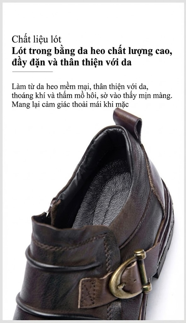 Giày Da Nam Da Bò Mũi Tròn Phong Cách Retro Chiều Cao Đế Khoảng 4cm Màu Đen, Nâu chi tiết 11