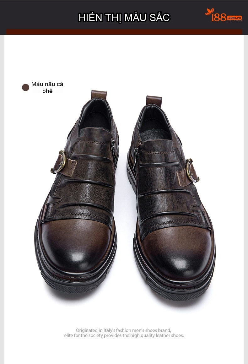 Giày Da Nam Da Bò Mũi Tròn Phong Cách Retro Chiều Cao Đế Khoảng 4cm Màu Đen, Nâu chi tiết 13