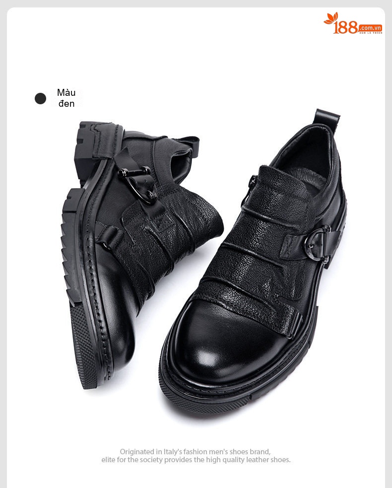 Giày Da Nam Da Bò Mũi Tròn Phong Cách Retro Chiều Cao Đế Khoảng 4cm Màu Đen, Nâu chi tiết 15