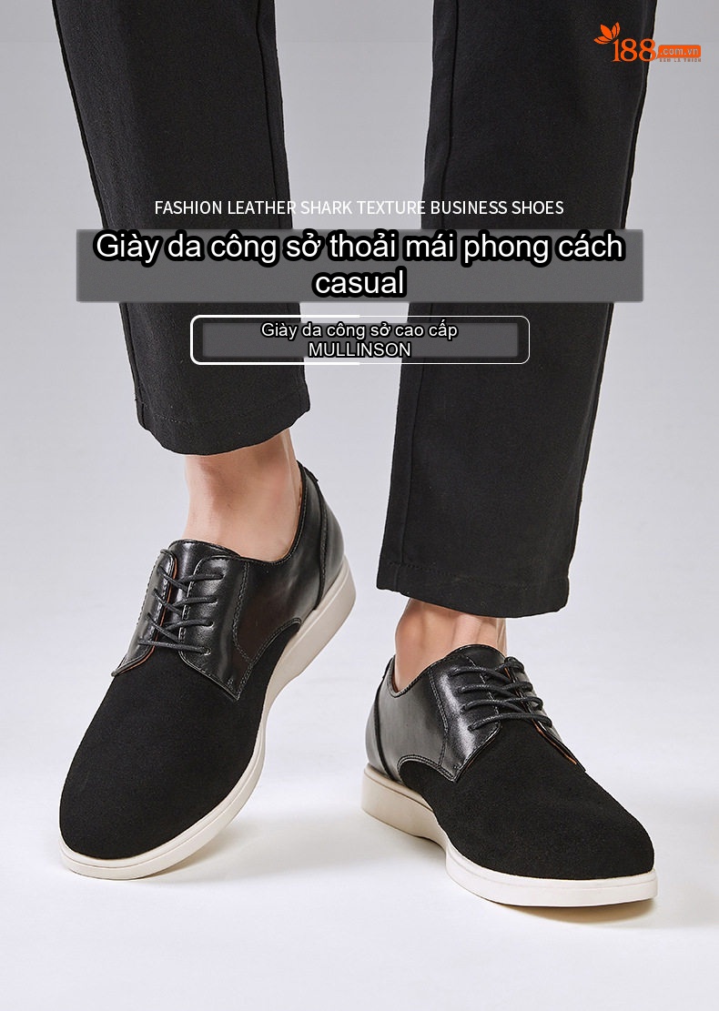 Giày Derby Nam Da Thật Da Mờ Buộc Dây Chiều Cao Đế Khoảng 3cm Màu Nâu, Đen chi tiết 1