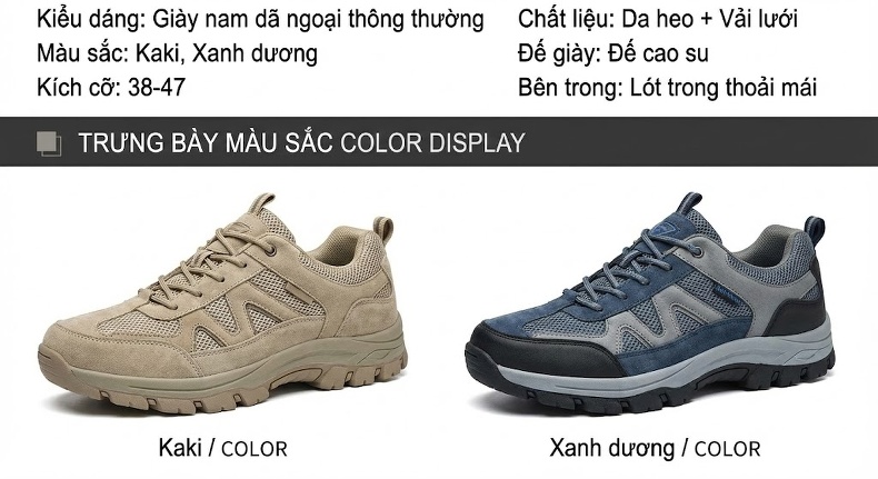 Giày leo núi nam da mờ thể thao ngoài trời thoáng khí đế cao 3 cm chi tiết 4
