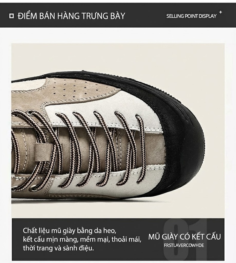 Giày leo núi nam da mờ thể thao ngoài trời thoáng khí đế cao 3 cm chi tiết 5