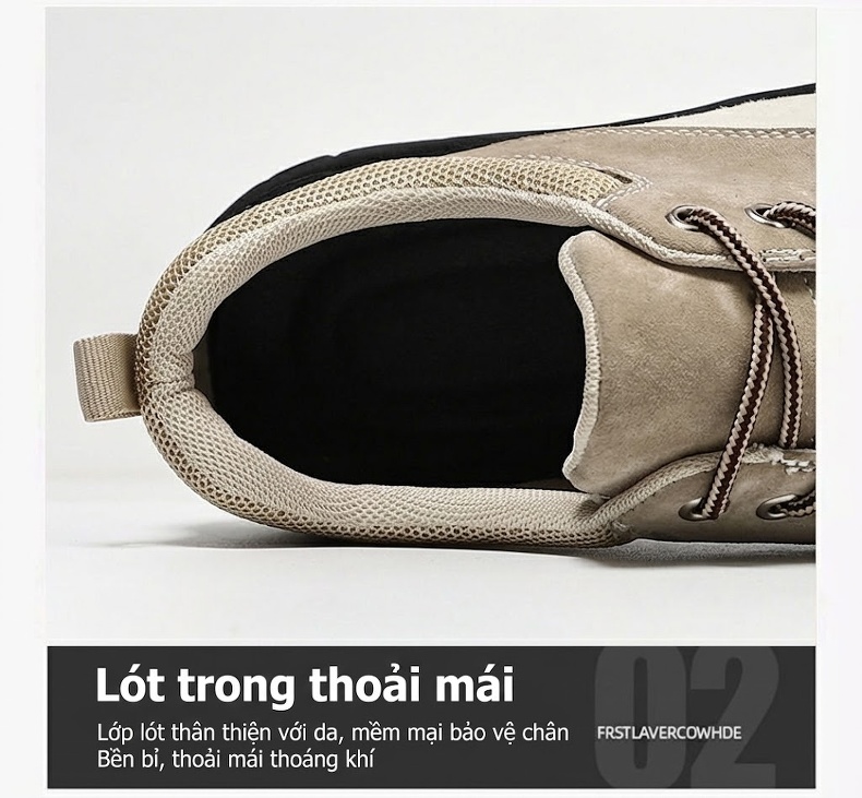 Giày leo núi nam da mờ thể thao ngoài trời thoáng khí đế cao 3 cm chi tiết 6