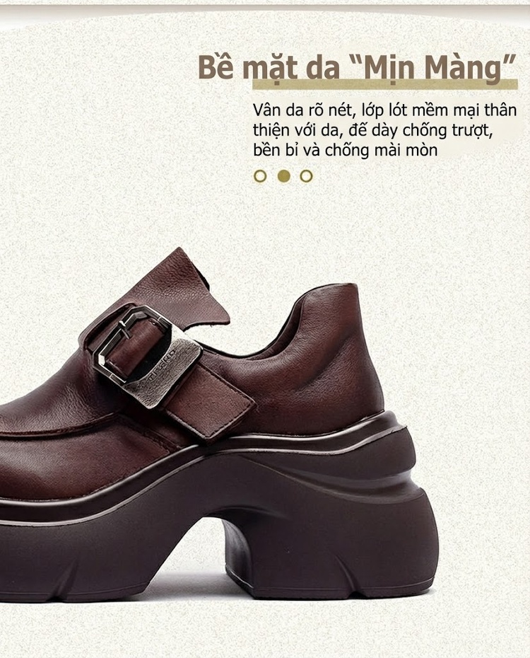 Giày Loafer Nữ Da Bò Đế Dày Phong Cách Anh Chiều Cao Đế Khoảng 5cm Màu Đen, Nâu chi tiết 2