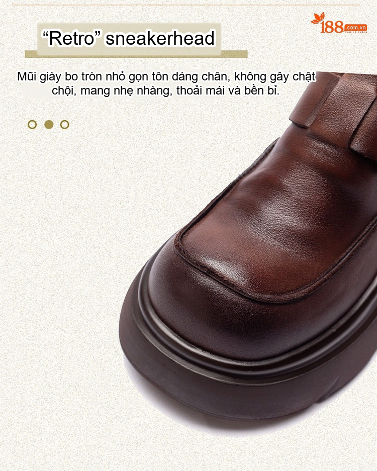 Giày Loafer Nữ Da Bò Đế Dày Phong Cách Anh Chiều Cao Đế Khoảng 5cm Màu Đen, Nâu chi tiết 3