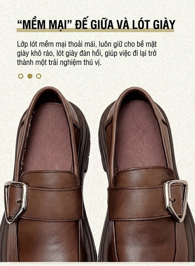 Giày Loafer Nữ Da Bò Mũi Tròn Khóa Kim Loại Chiều Cao Đế Khoảng 3cm Màu Đen, Nâu, Xám chi tiết 7