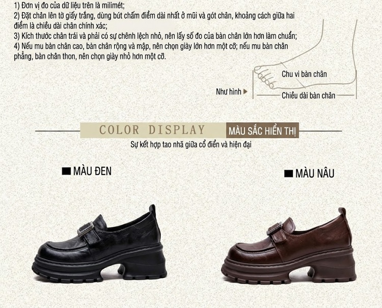 Giày Loafer Nữ Da Bóng Đế Bánh Mì Chiều Cao Đế Khoảng 5cm Màu Nâu, Đen chi tiết 2