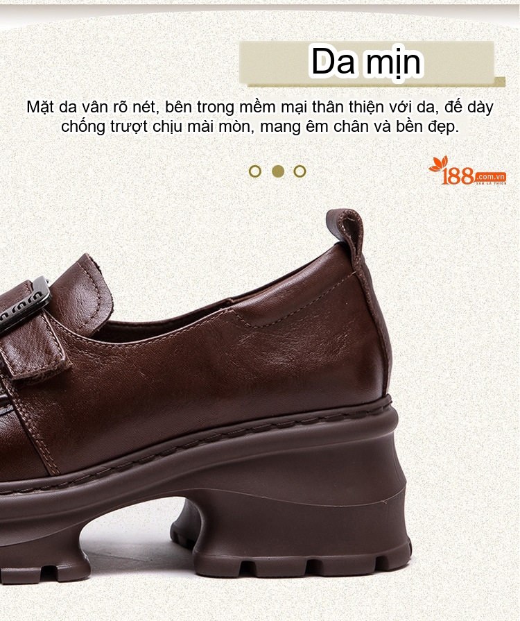 Giày Loafer Nữ Da Bóng Đế Bánh Mì Chiều Cao Đế Khoảng 5cm Màu Nâu, Đen chi tiết 3
