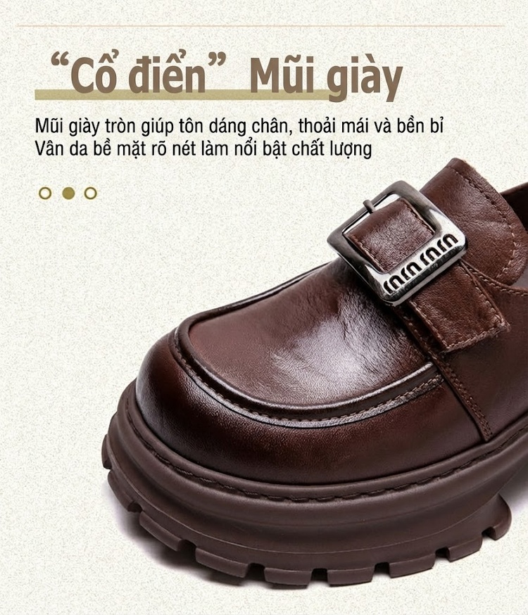 Giày Loafer Nữ Da Bóng Đế Bánh Mì Chiều Cao Đế Khoảng 5cm Màu Nâu, Đen chi tiết 4