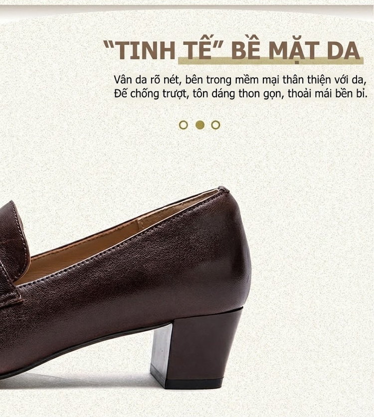 Giày Loafer Nữ Da Bóng Mũi Vuông Chiều Cao Đế Khoảng 5cm Màu Đen, Nâu chi tiết 3