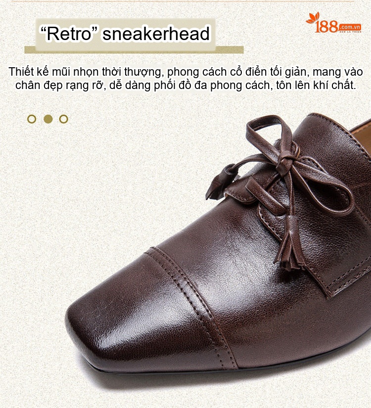 Giày Loafer Nữ Da Bóng Mũi Vuông Chiều Cao Đế Khoảng 5cm Màu Đen, Nâu chi tiết 4