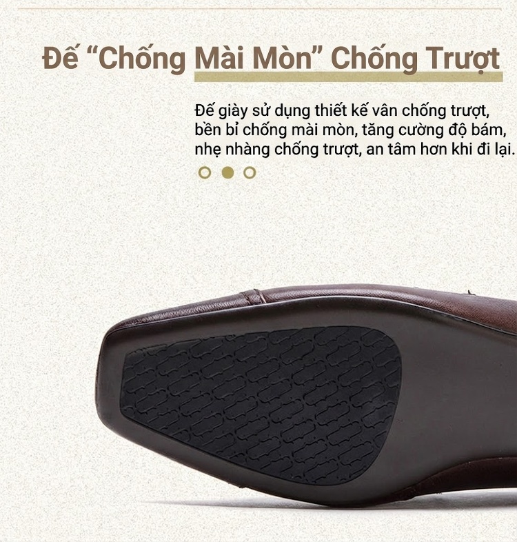 Giày Loafer Nữ Da Bóng Mũi Vuông Chiều Cao Đế Khoảng 5cm Màu Đen, Nâu chi tiết 5