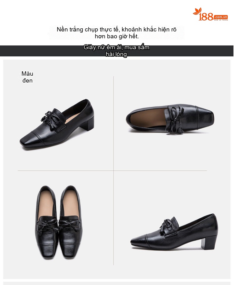 Giày Loafer Nữ Da Bóng Mũi Vuông Chiều Cao Đế Khoảng 5cm Màu Đen, Nâu chi tiết 16