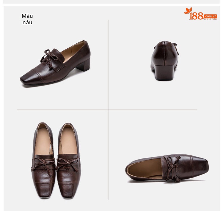 Giày Loafer Nữ Da Bóng Mũi Vuông Chiều Cao Đế Khoảng 5cm Màu Đen, Nâu chi tiết 17