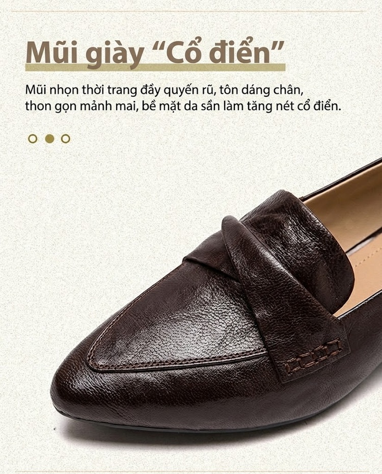 Giày Loafer Nữ Da Cừu Mũi Nhọn Chiều Cao Đế Khoảng 5cm Màu Đen, Nâu chi tiết 3