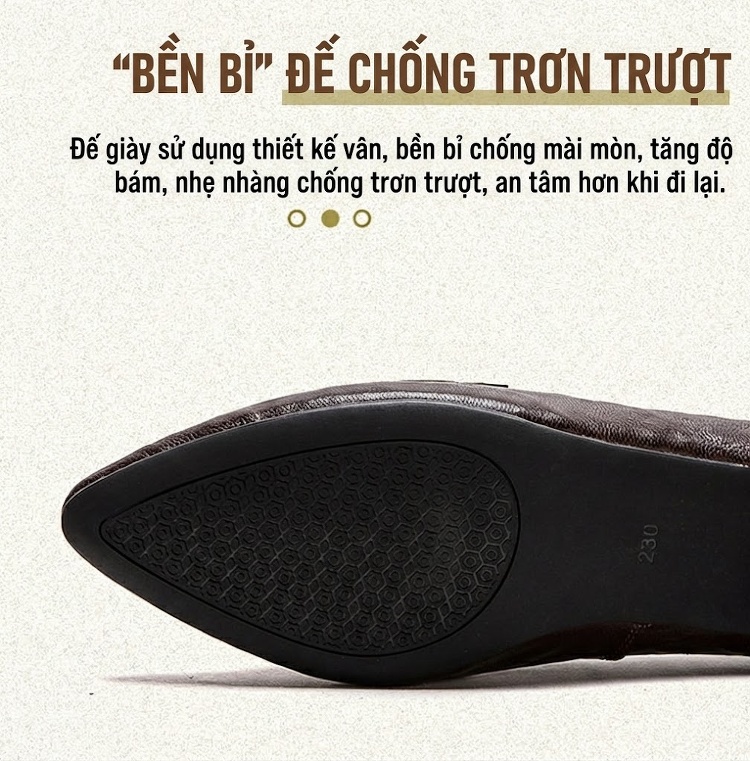 Giày Loafer Nữ Da Cừu Mũi Nhọn Chiều Cao Đế Khoảng 5cm Màu Đen, Nâu chi tiết 4