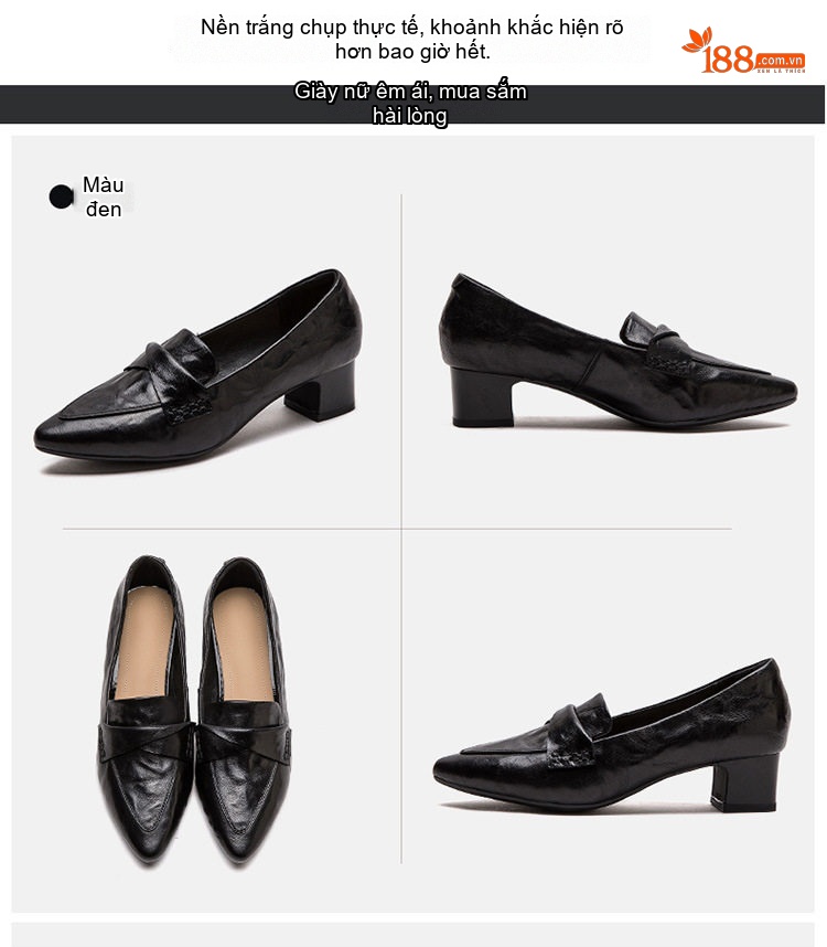Giày Loafer Nữ Da Cừu Mũi Nhọn Chiều Cao Đế Khoảng 5cm Màu Đen, Nâu chi tiết 13