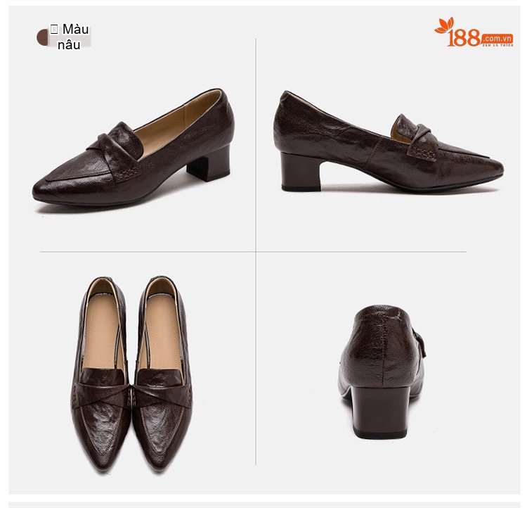 Giày Loafer Nữ Da Cừu Mũi Nhọn Chiều Cao Đế Khoảng 5cm Màu Đen, Nâu chi tiết 14