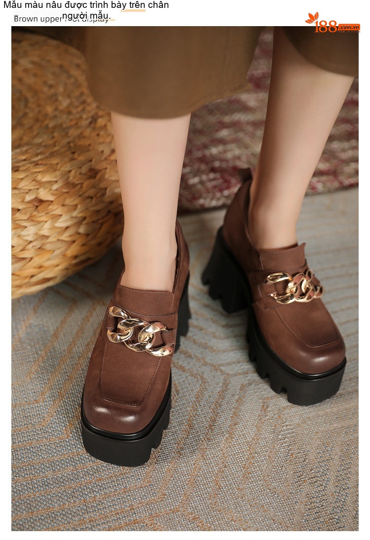 Giày Loafer Nữ Đế Bánh Mì Phong Cách Anh Quốc Chiều Cao Đế Khoảng 6cm Màu Đen, Nâu chi tiết 8