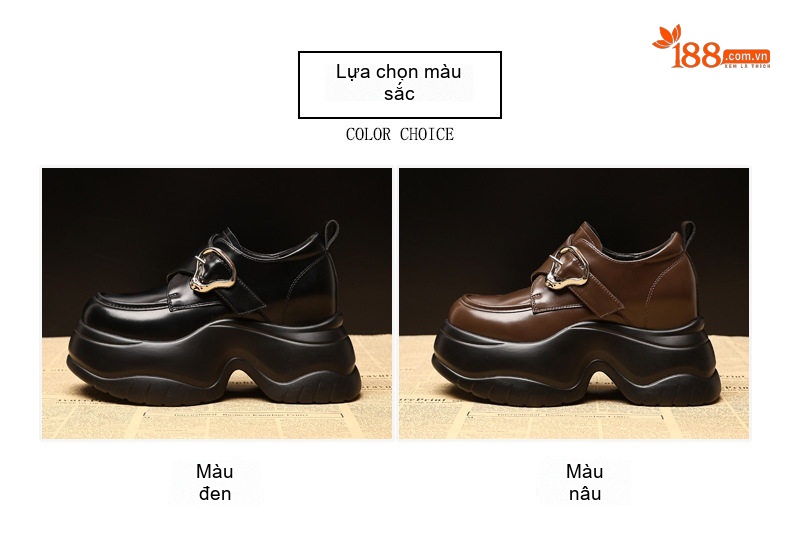 Giày Loafer Nữ Đế Cao 8cm Da Bóng Tăng Chiều Cao Màu Đen, Nâu chi tiết 2
