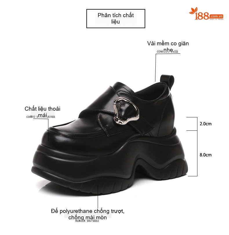 Giày Loafer Nữ Đế Cao 8cm Da Bóng Tăng Chiều Cao Màu Đen, Nâu chi tiết 3