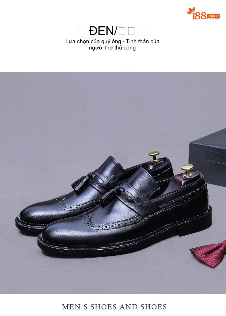 Giày Lười Brogue Nam Da Bò Chiều Cao Đế Khoảng 3cm Màu Đen, Nâu chi tiết 2
