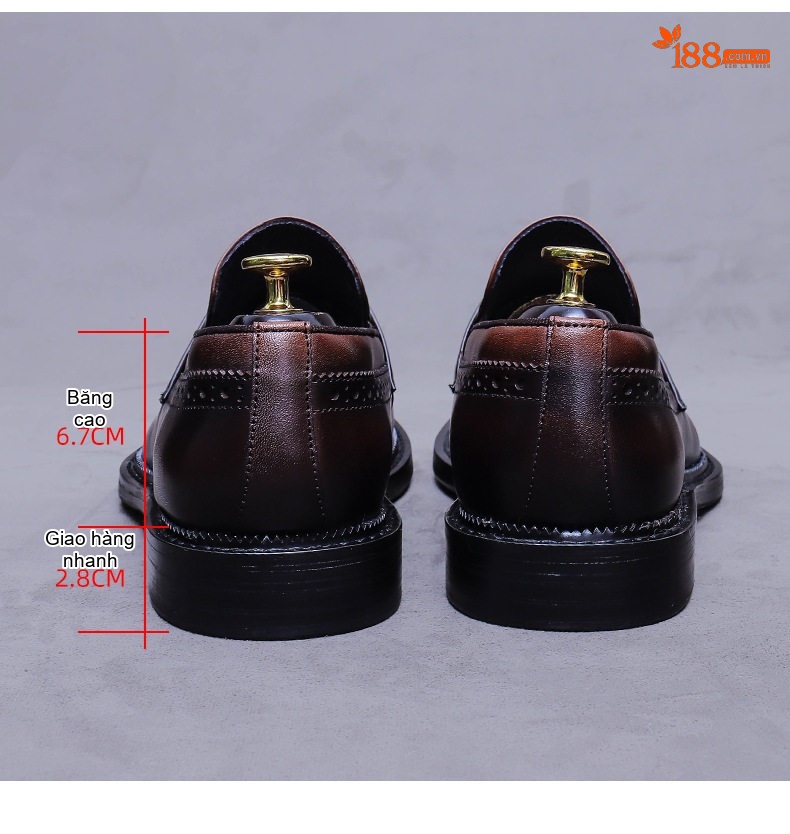 Giày Lười Brogue Nam Da Bò Chiều Cao Đế Khoảng 3cm Màu Đen, Nâu chi tiết 15