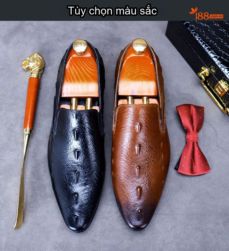 Giày Lười Công Sở Nam Da Bò Vân Cá Sấu Chiều Cao Đế Khoảng 3cm Màu Đen, Nâu chi tiết 2
