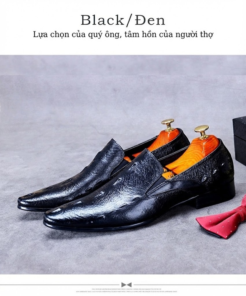 Giày Lười Công Sở Nam Da Bò Vân Cá Sấu Chiều Cao Đế Khoảng 3cm Màu Đen, Nâu chi tiết 4
