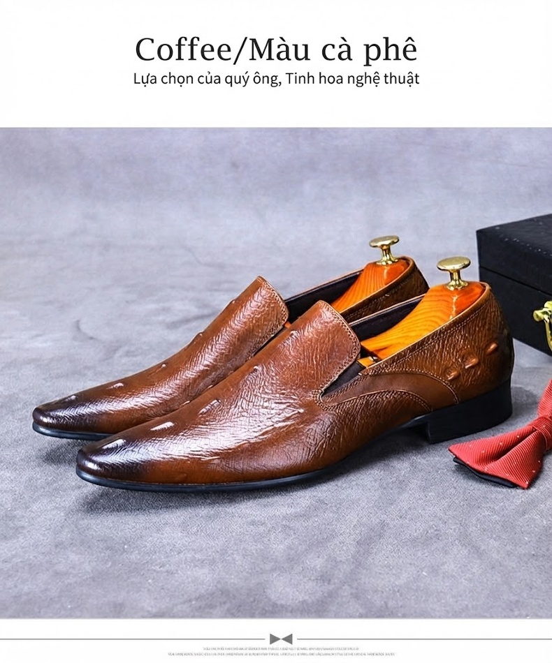 Giày Lười Công Sở Nam Da Bò Vân Cá Sấu Chiều Cao Đế Khoảng 3cm Màu Đen, Nâu chi tiết 11