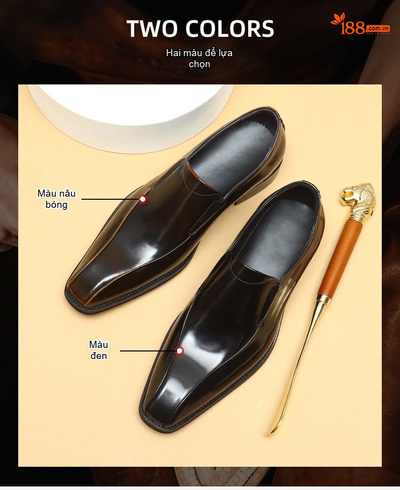 Giày Lười Nam Da Bò Bóng Chiều Cao Đế Khoảng 3cm Màu Đen chi tiết 2