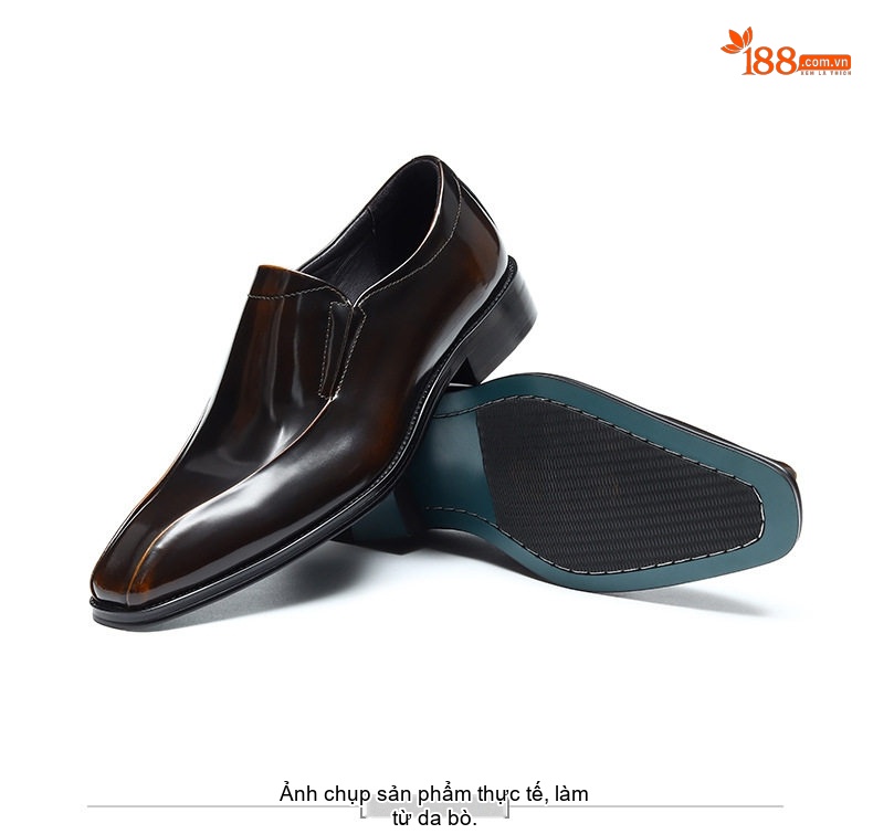 Giày Lười Nam Da Bò Bóng Chiều Cao Đế Khoảng 3cm Màu Đen chi tiết 9